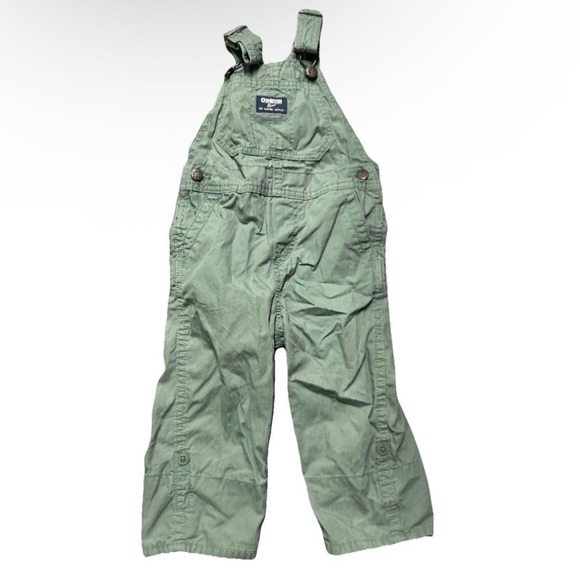 OshKosh B'gosh Other - Oshkosh B’gosh Green Khaki Overalls Plaid Lining Size 18-24 Months